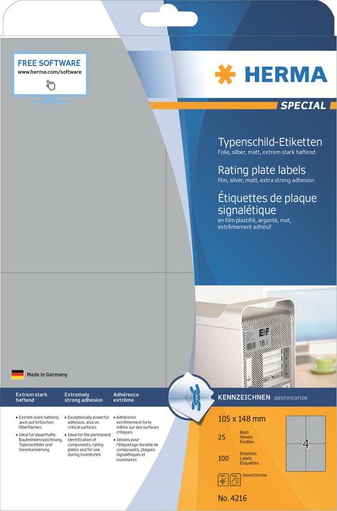 Produktbild HERMA Typenschild Etiketten A4