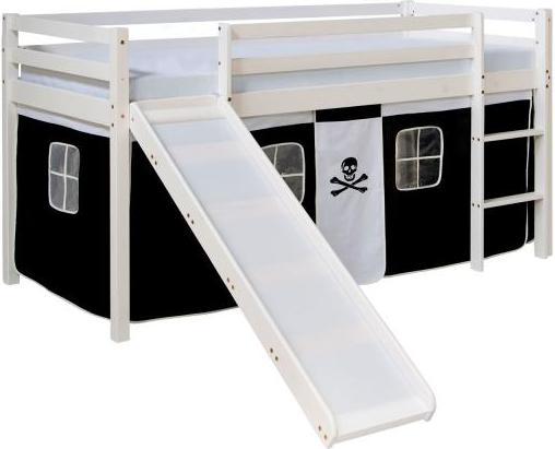 Produktbild Homestyle4u Kinder Hochbett mit Rutsche, Leiter & Vorhang Pirat (90 x 200 cm)