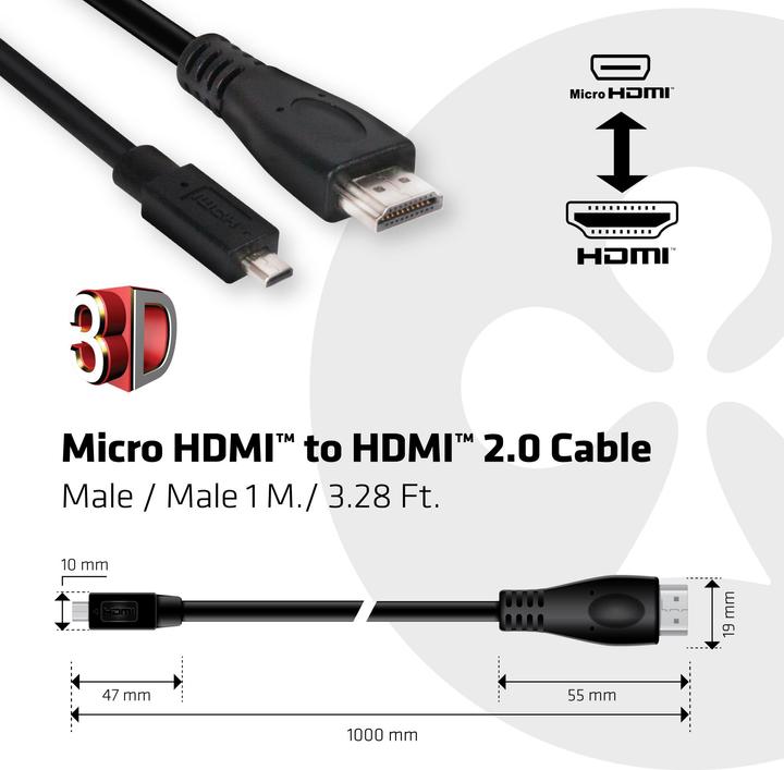 Actual product image Club 3D micro HDMI (Typ D) — HDMI (Typ A) (1 m, HDMI)
