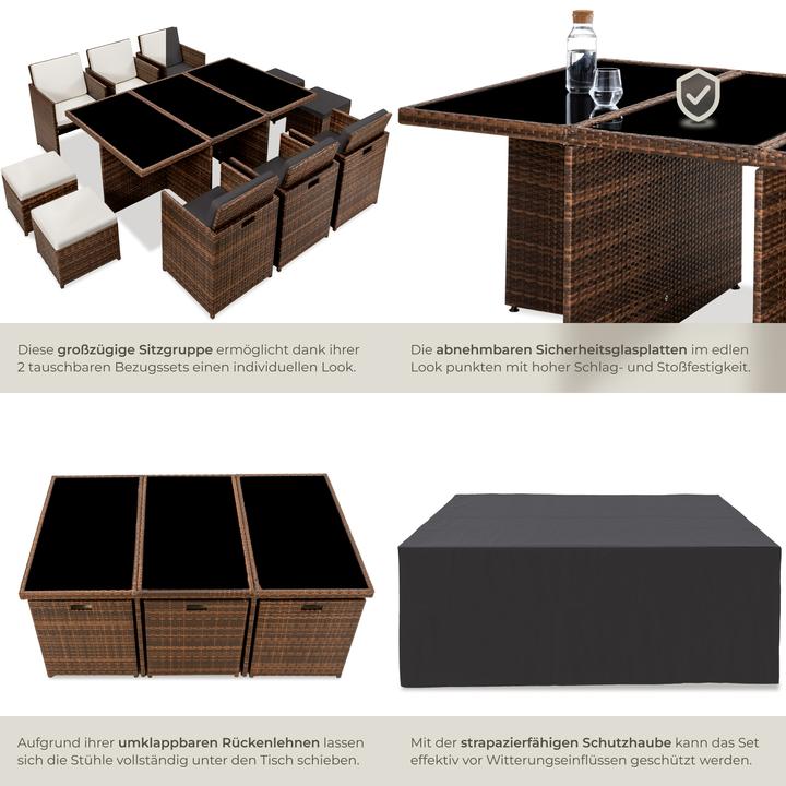 Produktbild tectake Rattan Sitzgruppe New York 6+4+1 mit Schutzhülle (178 cm)