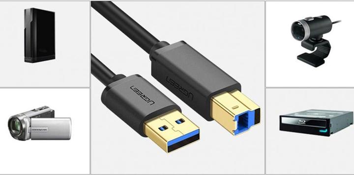 Image du produit Ugreen Câble d'imprimante USB 3.0 A-B US210, 1m (noir) (1 m, USB 3.0)