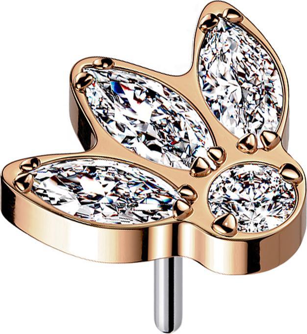 Produktbild Star Piercing Threadless rosegold drei Ovale und Kristall silber (ohne Messing, Titan G23)