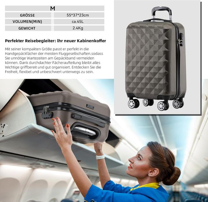 Immagine prodotto Beibye Hartschalen-Trolley (45 l, Bagaglio a mano (fino a 50 litri))