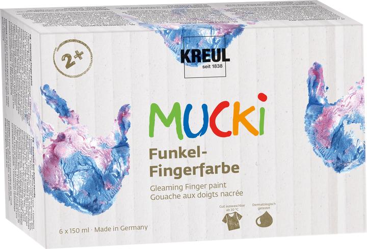 Kreul Set di colori a dita MUCKI (Argento, Viola, Verde, Oro, Blu, Rosa, 900 ml)