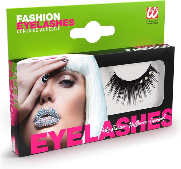 Actual product image Widmann SCHWARZE STRASS WIMPERN mit Klebstoff in Glasflasche - (Kristallstrass)