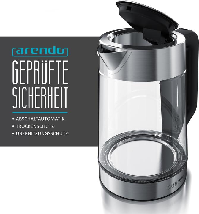 Produktbild Arendo Wasserkocher mit LED Innenbeleuchtung, Glas & Edelstahl, FINE 1,7 Liter (1.70 l)