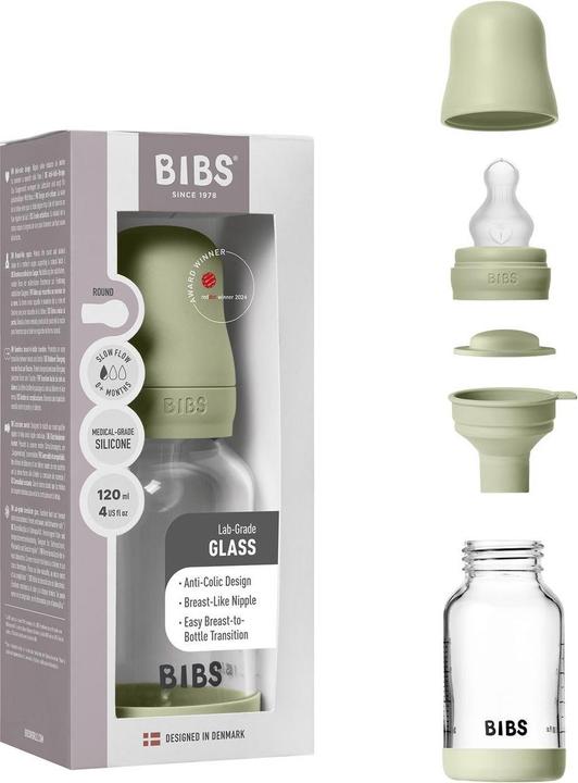 Produktbild Bibs Babyflaschen Glas-Flasche Baby Bottle Round 120 ml + Silikon-Trinksauger (120 ml)