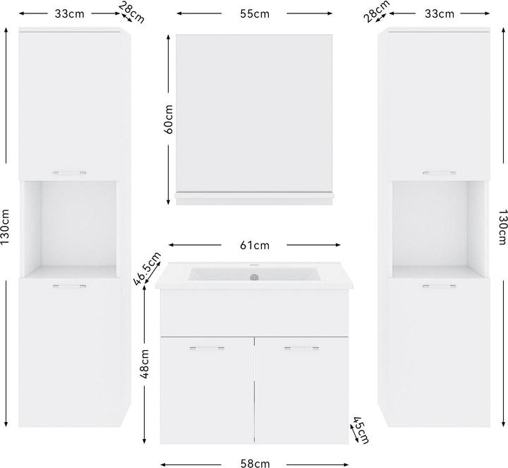 Image du produit SONNI Meuble de salle de bain, meuble haut, blanc étroit, brillant 30 cm, suspension large