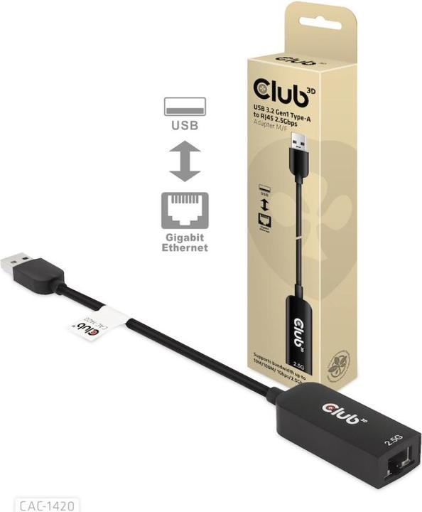 Image du produit Club 3D USB 3.2 Gen1 Type A sur RJ45 (USB-C 3.2 Gen 1, RJ45 (1x))