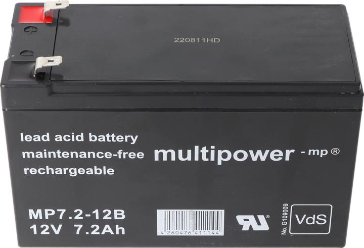 Produktbild Multipower MP7.2-12B Blei Akku PB mit Faston Kontakten 6,3mm, VDS G109009 (12 V, 7.20 Ah)