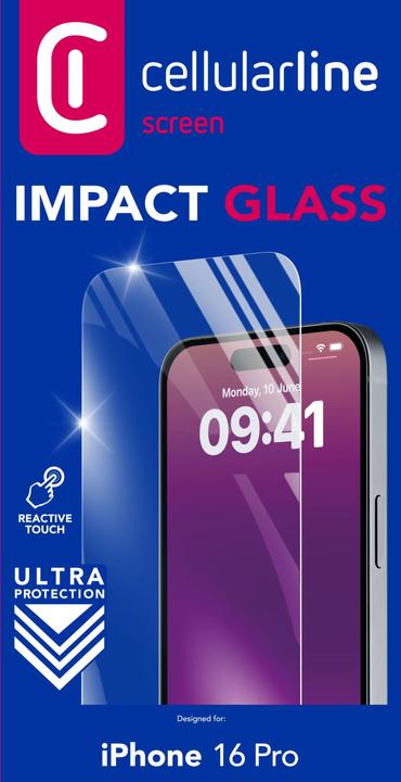 Image du produit Cellularline Impact Glass (1 pièce(s), Apple iPhone 16 Pro)