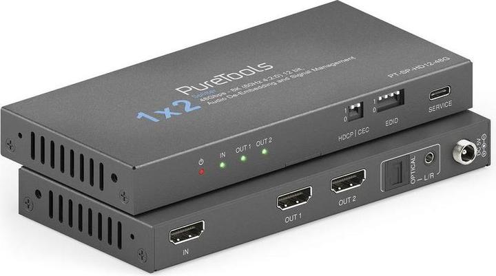 Actual product image Purelink PureTools - 1x2 HDMI2.1 Splitter - 48Gbps - 8K (60Hz 4:2:0) 12 bit, Audio De-Embedding and Signal M