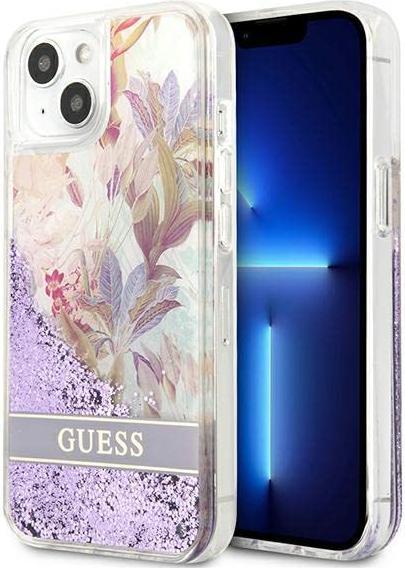 Produktbild Guess GUHCP13SLFLSU iPhone 13 Mini 5.4-inch Thin / Purple Hard Case with Flower Liquid Glitter (Apple iPhone 13 mini)