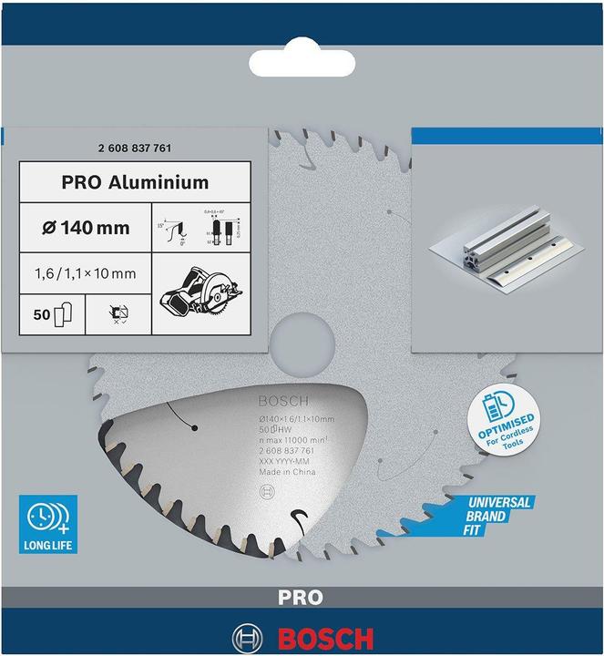 Productafbeelding Bosch Professional Zubehör Cirkelzaagblad Standaard voor Aluminium, 140x1.6/1.1x10, 50 tanden