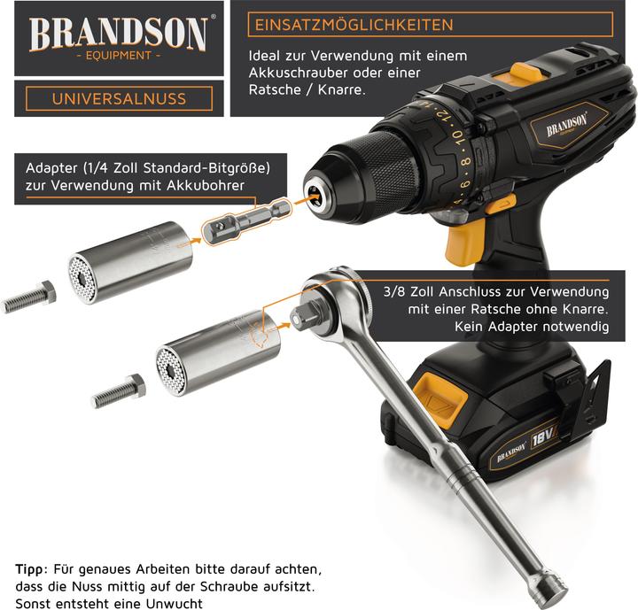 Image du produit Brandson Clé à douille, Clé universelle, Adaptateur de douille multifonctions Bit, Noix universelle 7-19mm +