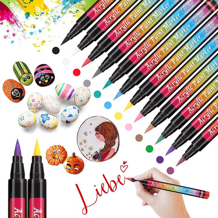 Produktbild I Am Creative Wasserfeste Acryl Permanent Brush Marker (versch. Farben, 1 mm, 30 x)