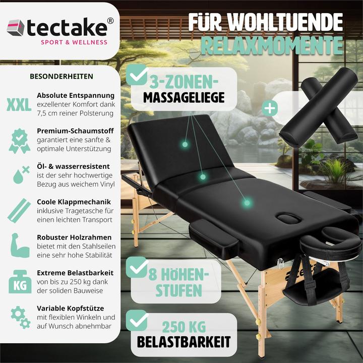 Produktbild tectake 3 Zonen Massageliege-Set Somwang mit 7,5cm Polsterung, Rollen und Holzgestell