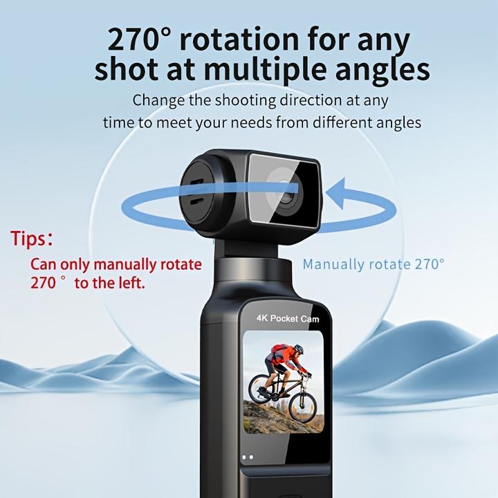 Image du produit PhoneLook Caméra d'action portable 4K avec objectif rotatif 270° légère rechargeable pour vlogging et voyage (Bluetooth, WiFi)