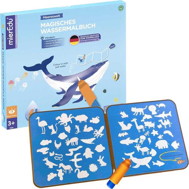 mierEdu Libro magico da colorare ad acqua - Mondo marino (Tedesco, Francese, Italiano, Inglese)