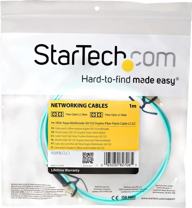 Actual product image StarTech 1m Aqua Fiber Patch Cable (1 m)