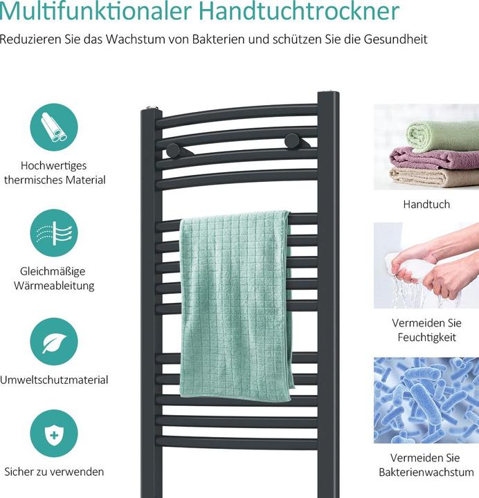Produktbild Emke Elektrischer Badheizkörper, Badheizung Elektrisch, Anthrazit 120x40cm 500W (500 W)