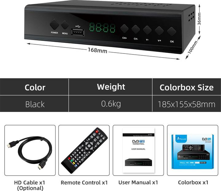 Image du produit Extralink Accueil | Décodeur DVB-T2 TV Tuner | H.265 HEVC FULL HD USB HDMI + télécommande