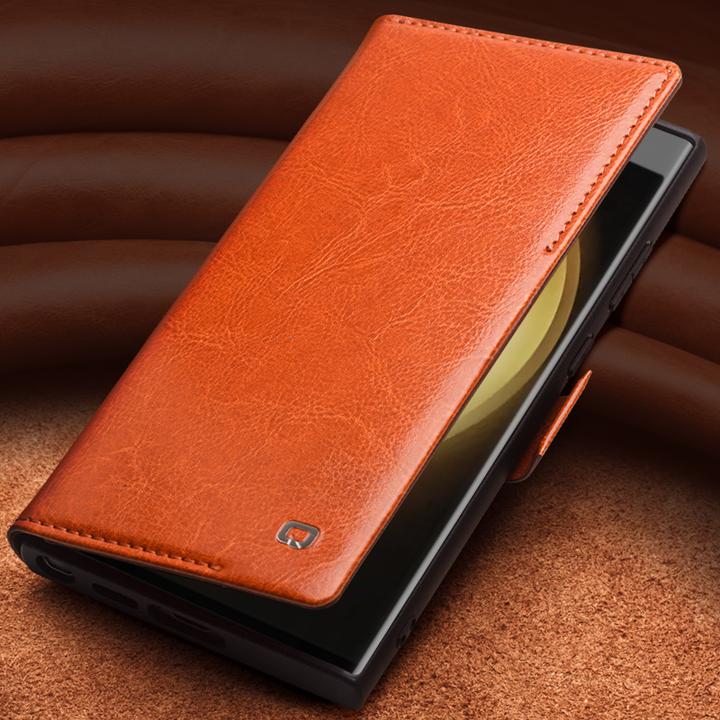Actual product image QiAlino Hülle Flip mit magnetischem Verschluss Dunkelbraun (Samsung Galaxy S25+)