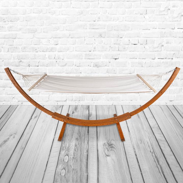 Actual product image PureHaven Hammock 316x120x120cm solid wood cotton garden relax lounger outdoor wooden frame larch (130 kg)