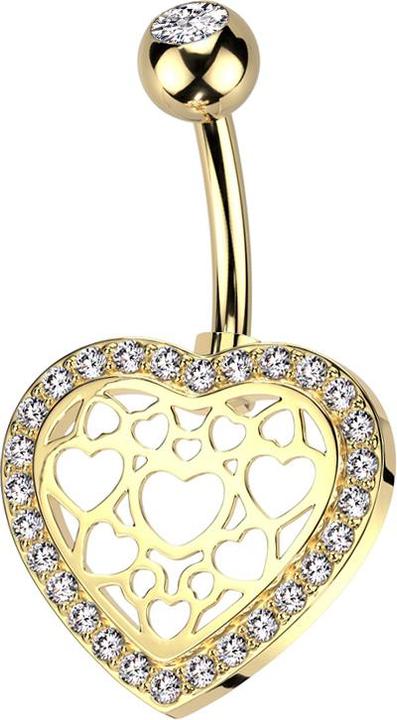 Actual product image Star Piercing Banana gold-plated with ball gold-plated crystal silver and heart edged with crystals silver (Surgical steel 316L, Brass)