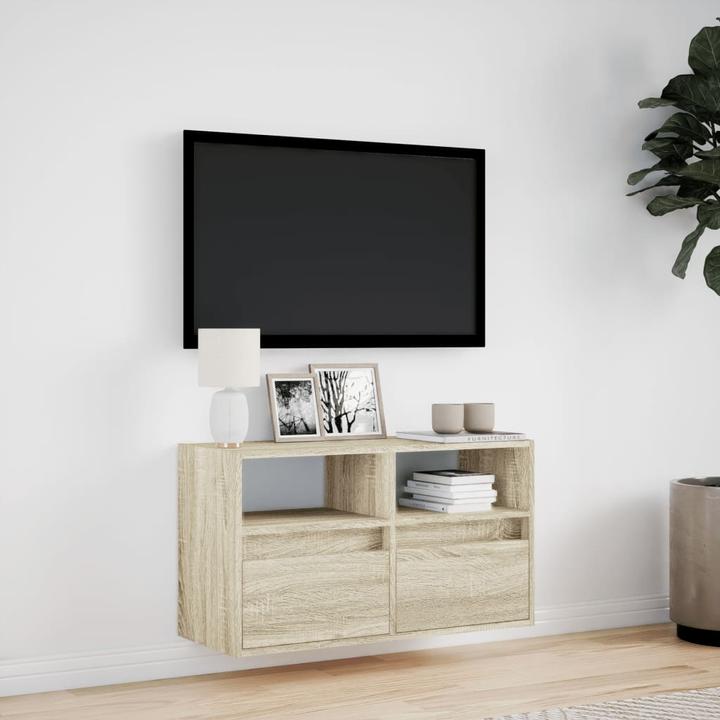 Immagine prodotto VidaXL Mobile TV Parete attrezzata Lavagna bassa Appeso con illuminazione LED Rovere Sonoma