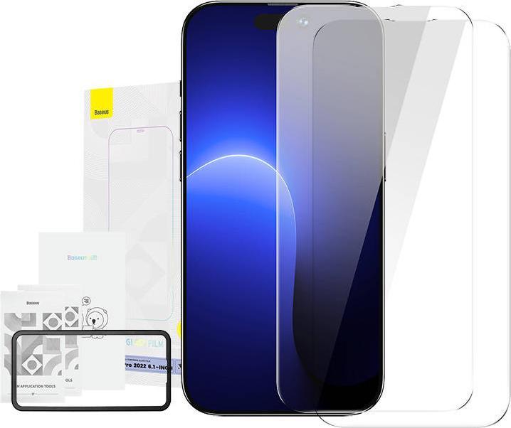 Produktbild Baseus All-glass Crystal Tempered Glass EasyStick Film iP14 (Pack of 2) (2 Stück, Apple iPhone 14 Pro)