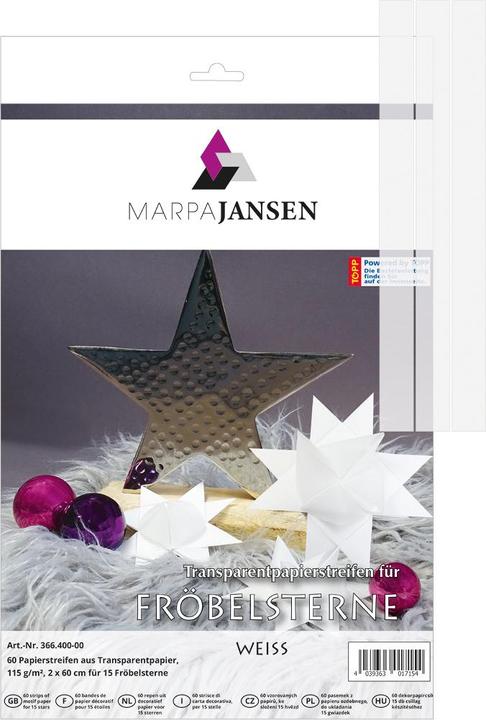 Produktbild MarpaJansen Transparentpapierstreifen "Weiss", 20 mm, 60 Streifen (115 g/m², 60 x)