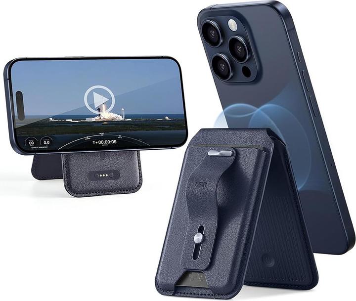Actual product image ESR - Desk Holder HaloLock Findmy Wallet - Artificial Leather Wallet Stand - Blue Titanium