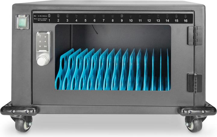 Digitus Mobiler Ladeschrank, 14", USB-C, elektr. PIN Schl. 16 Ladestationen, Lüfter, 384 x 550 x 375 mm