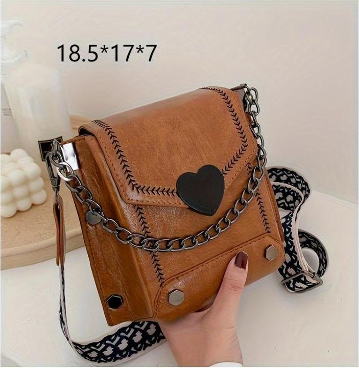 Only-Bags.Store Retro Mini Crossbody Bag, Mode Öl PU Leder Handytasche, Nieten Dekor Quadrat Geldbörse