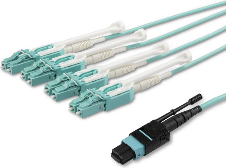 Produktbild StarTech MPO8LCPL2M Glasfaserkabel MPO/MTP 8x LC OM3 Aqua-Farbe (2 m)
