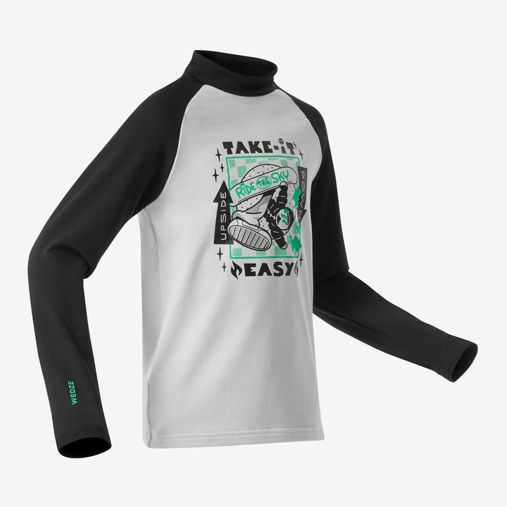 Wedze Skiunterwäsche Funktionsshirt Kinder - BL 500 schwarz/weiss mit Motiv