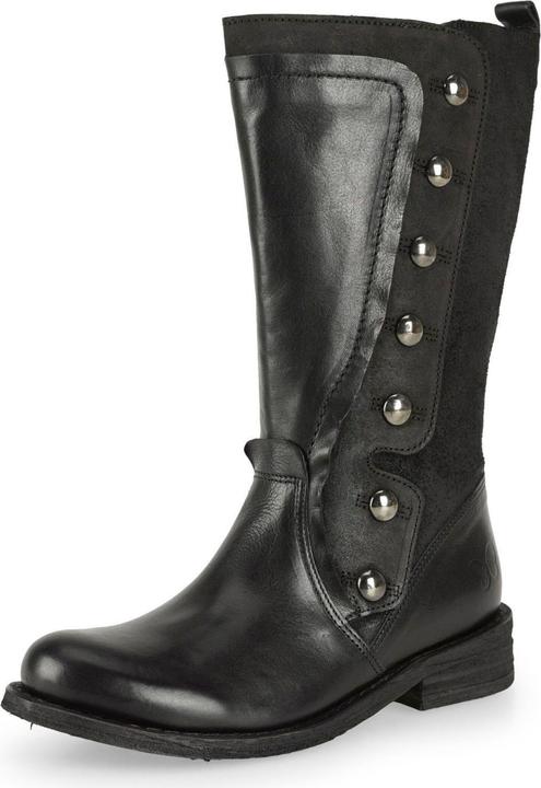 Felmini GREDO D896 Bikerstiefel aus einer Mischung aus Leder und Wildleder in Schwarz, mit Metallknöpfen und