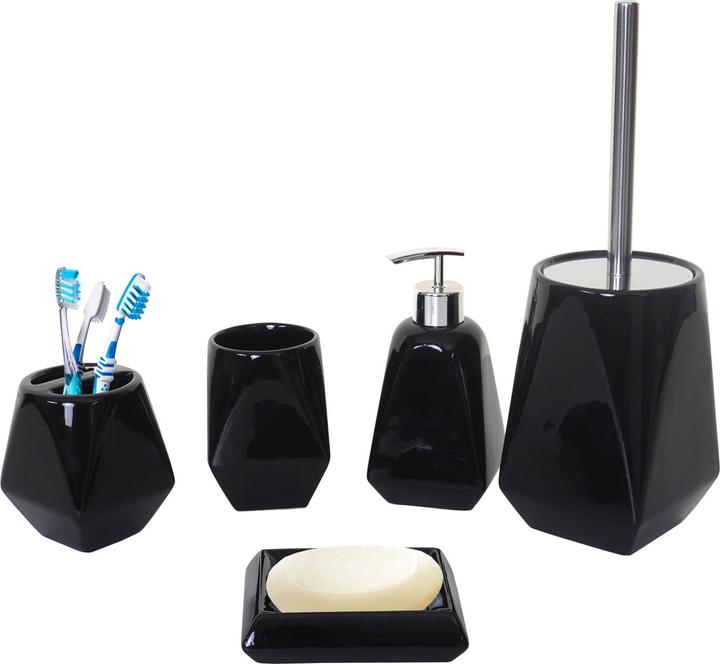 Image du produit Swisshandel24 Ensemble de salle de bains 5 pièces, ensemble WC Accessoires de salle de bains, céramique - noir