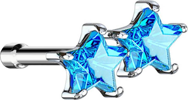 Produktbild Star Piercing Nasenstecker gerade silber Doppelstern aqua (Chirurgenstahl 316L, Messing)