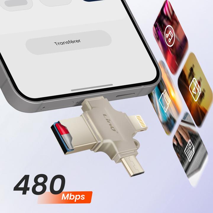 Produktbild LinQ OTG7976 Micro-SD OTG-Kartenleser (Lightning, Micro USB, USB, USB-C)