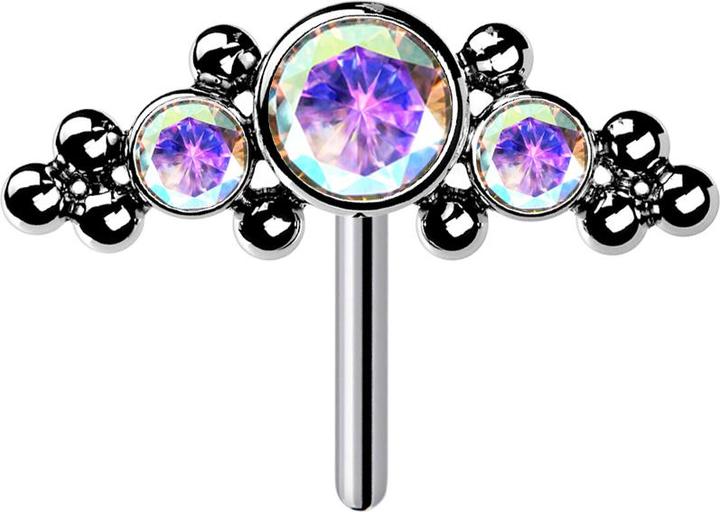 Produktbild Star Piercing Threadless silber front mittig mit Kugeln und drei Kristalle multicolor (Titan G23, ohne Messing)
