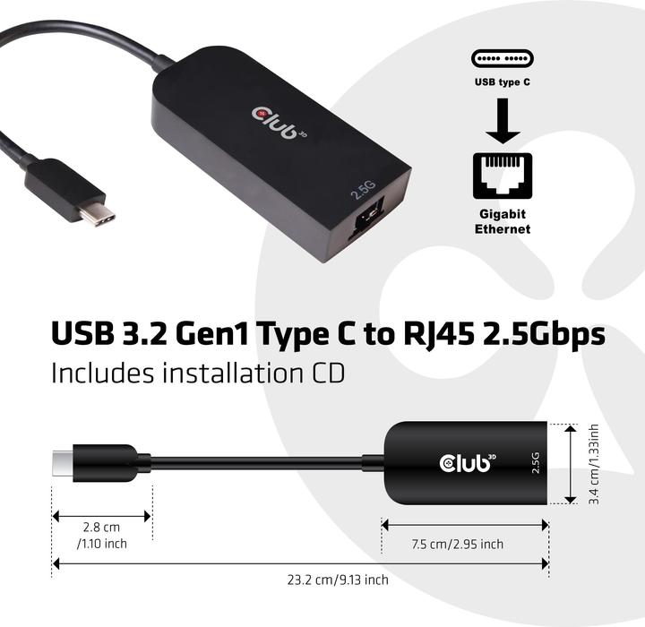Productafbeelding Club 3D USB Type-C naar (USB-C 3.2 Gen 1, RJ45/LAN (1x))