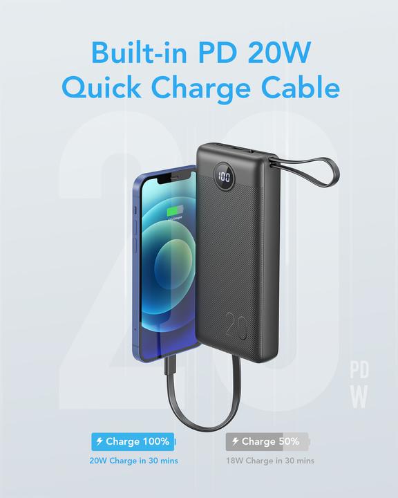 Immagine prodotto Veger C20 Powerbank con cavo - 20'000mAh (20000 mAh, 10 W, 77 Wh)