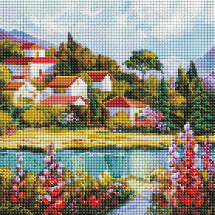 Productafbeelding Ideyka Diamond Painting - Een gezellige haven met lijst 40 x 40 cm