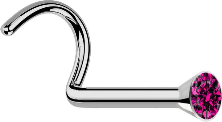 Image du produit Star Piercing Clous de nez courbes argentés avec cristal fuchsia (Titane G23, sans laiton)