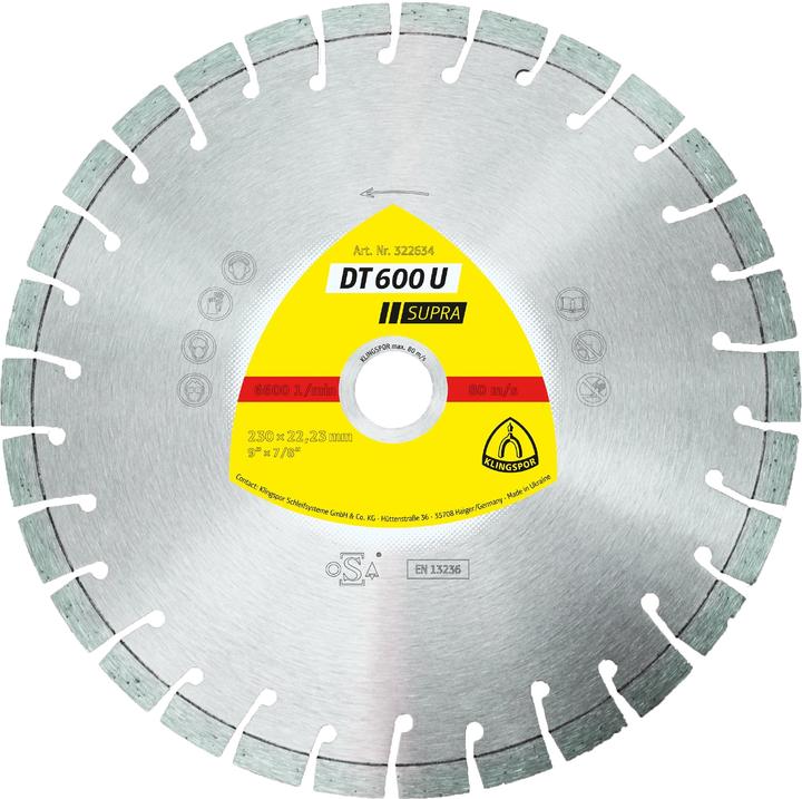 Actual product image Klingspor DT 600 U Supra - diamond blades 230 x 22,23 mm