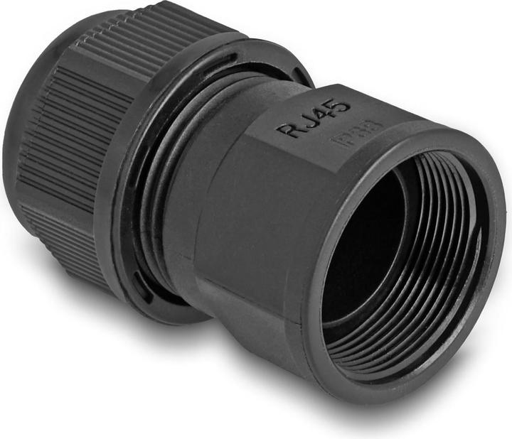 Produktbild Delock Durchführungskupplung für RJ45 Netzwerkkabel IP67 staub- und wasserdicht schwarz (Netzwerk Kupplung)
