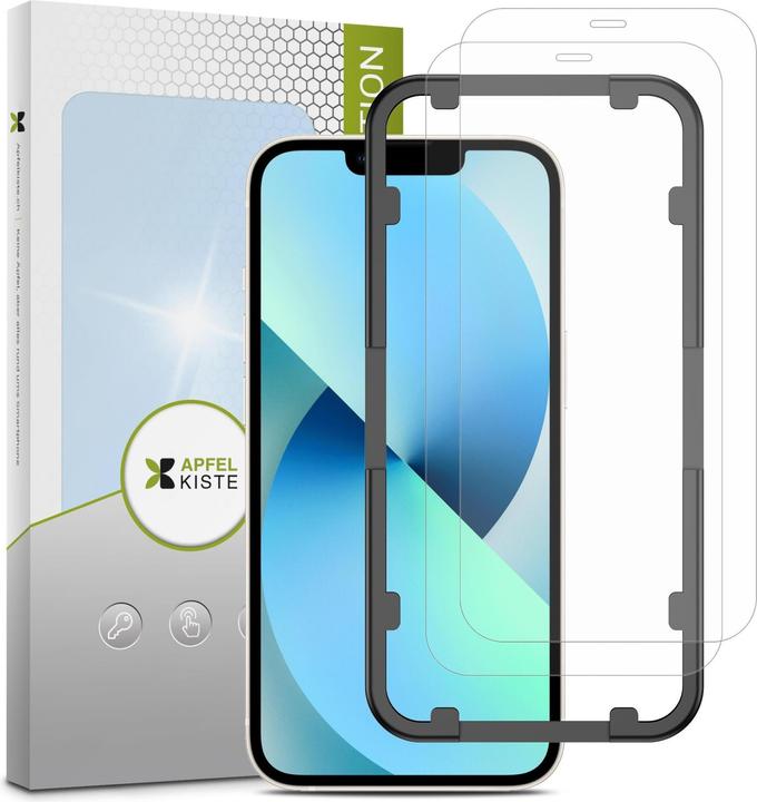 Actual product image Apfelkiste - Panzer Glas Displayschutzfolie mit Montagerahmen (2er Set) (2 Piece, Apple iPhone 13 mini)