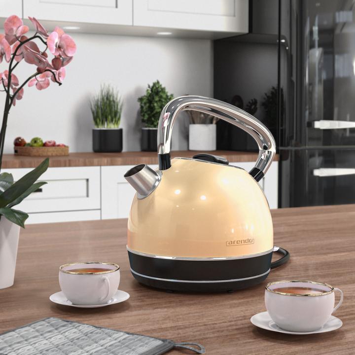 Actual product image Arendo Kettle 1.7 l, 2200 W, stainless steel, retro style, vintage, overheat & dry boil protection, beige (1.70 l)